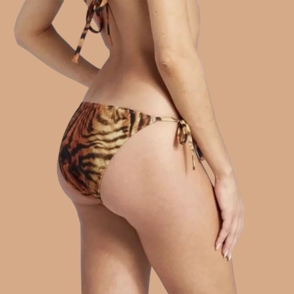 Tiger Striped Cheeky Side Tie String Bikini Swim Suit Bottoms - Picture 2 of 3